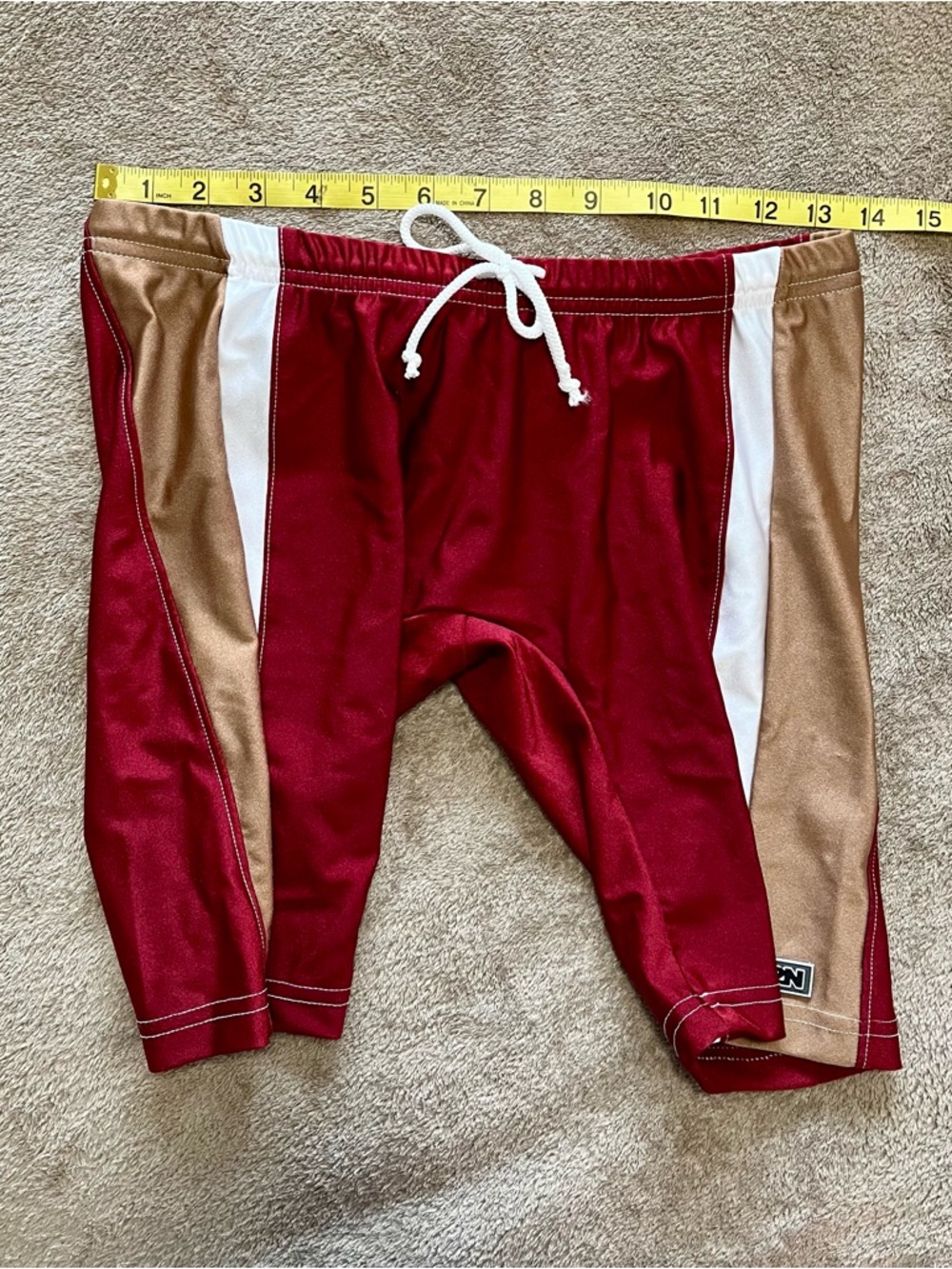Men's Red Colorblock Swim Jammer with White & Tan Stripes - Picture 5 of 7